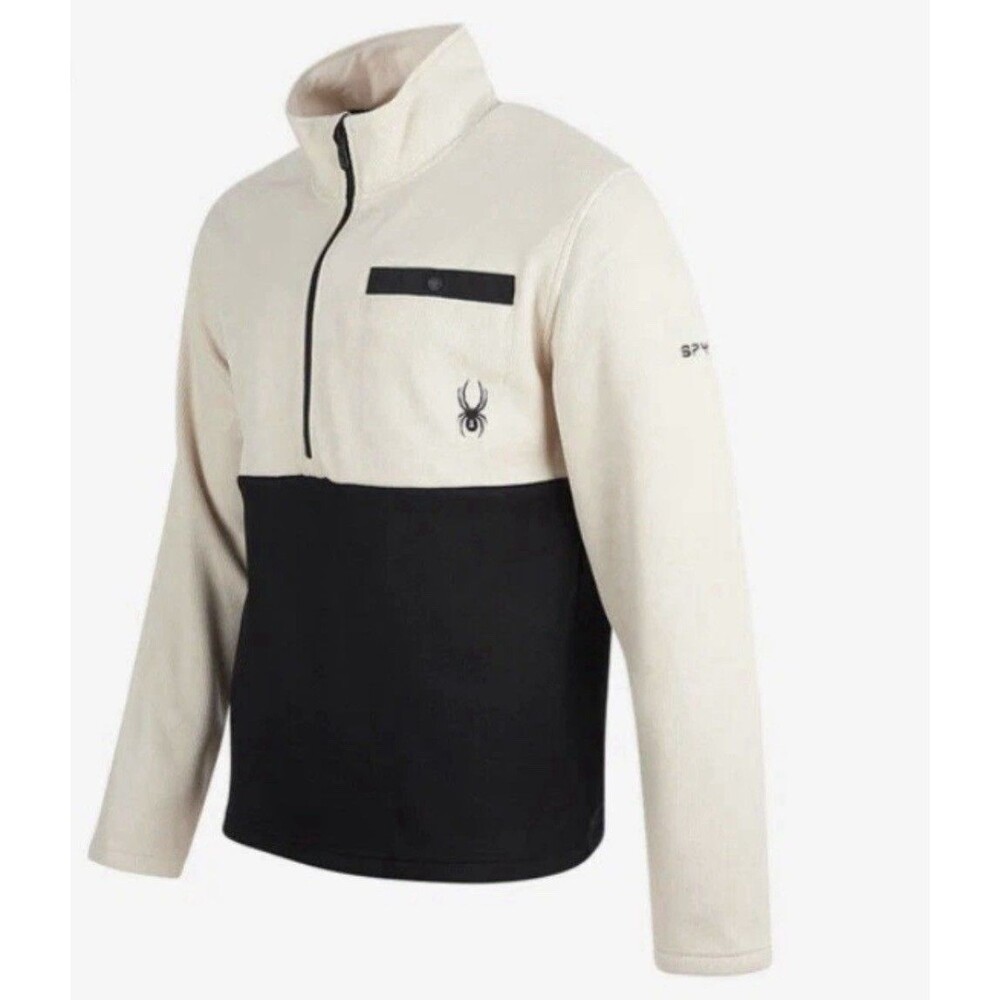 Spyder Medallion 1/2 Zip Fleece Pullover Jacket Mens L Moonbeam Black NWT